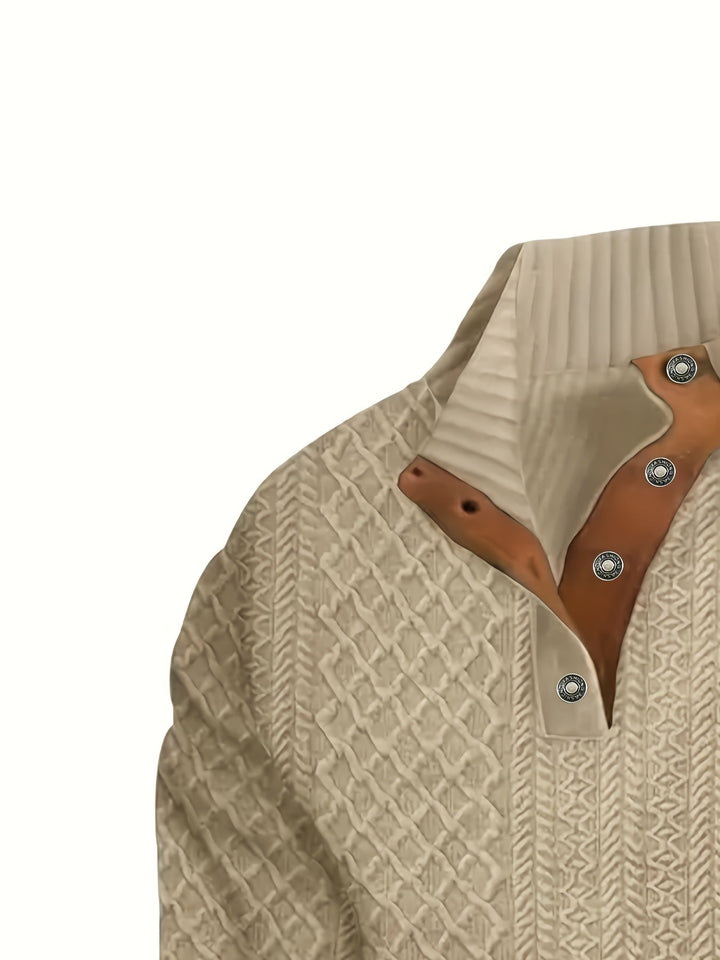 Ronan | Stand Collar Button Henley Sweater
