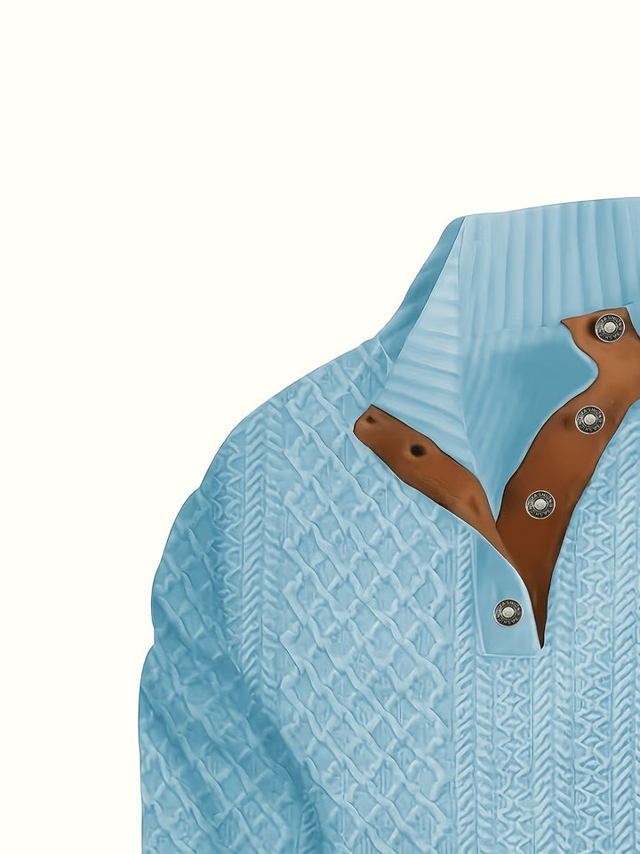 Ronan | Stand Collar Button Henley Sweater