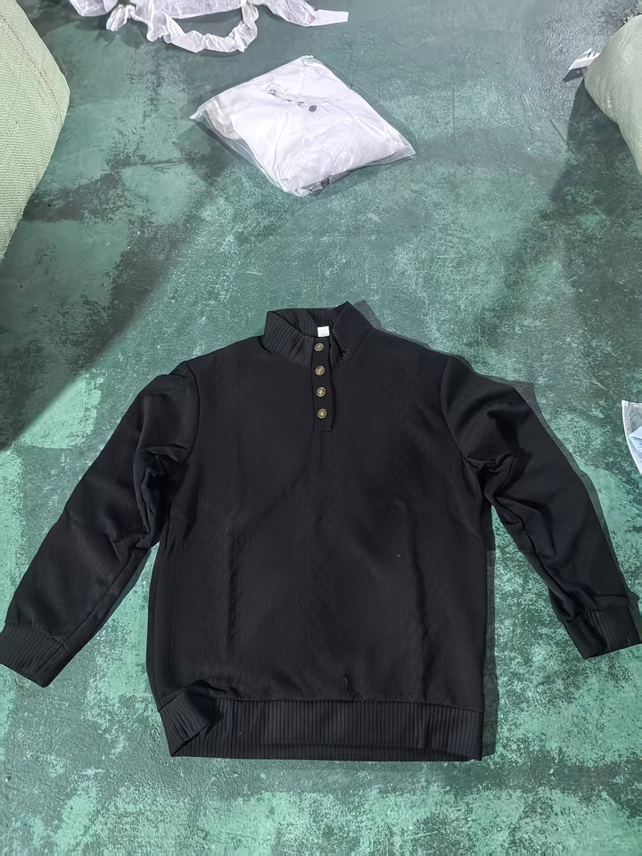 Ronan | Stand Collar Button Henley Sweater