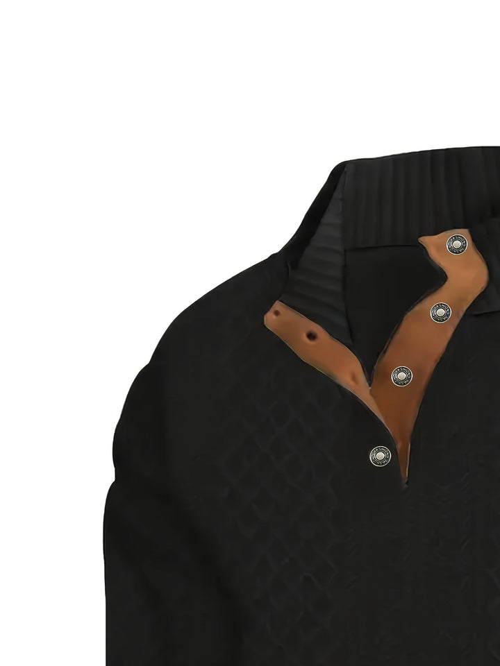 Ronan | Stand Collar Button Henley Sweater