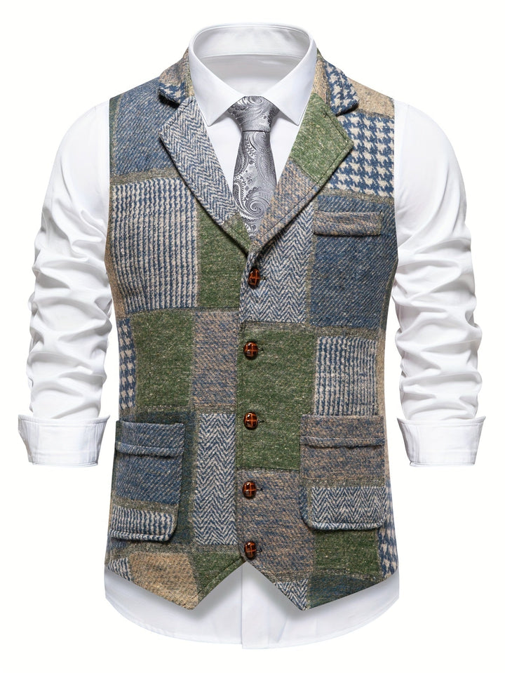 Trevor | Patchwork Vest with Herringbone Pattern
