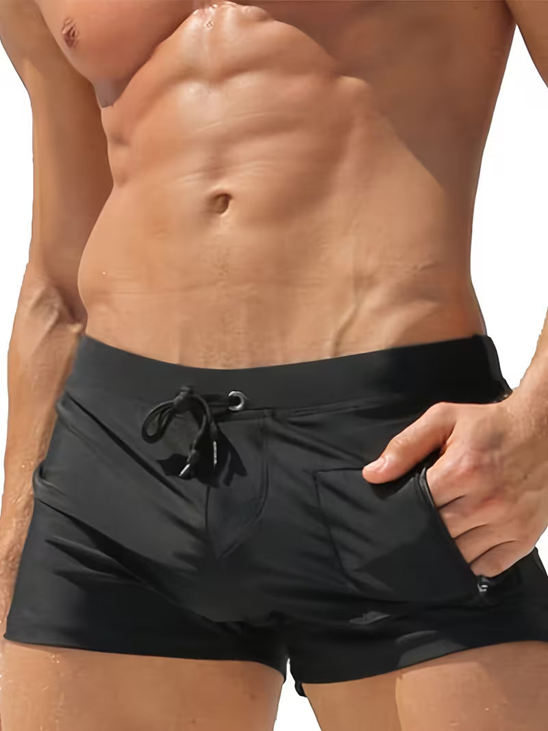 Tanner | Trendy Zipper Boxer Swim Trunks
